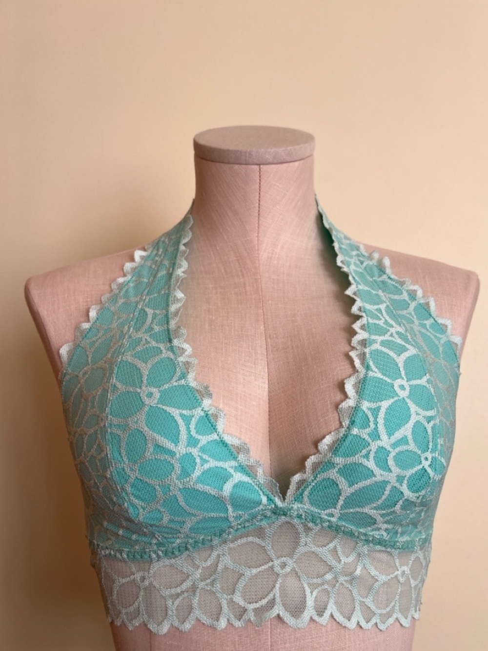 PINK Victoria's Secret Teal Lace Halter Bralette Unlined Wireless